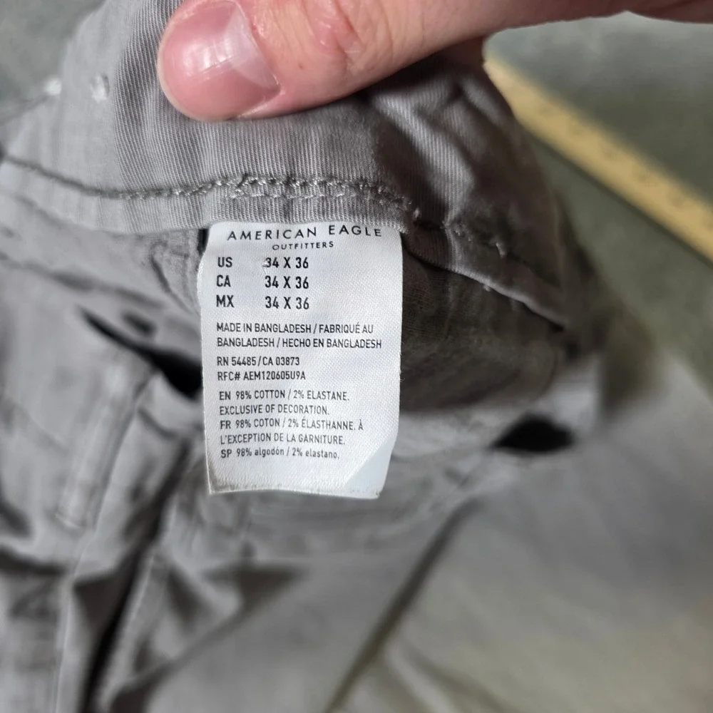 American Eagle Mens 34x33.5 Slim‎ Chino Pants Grey Khaki Next Level Flex Stretch